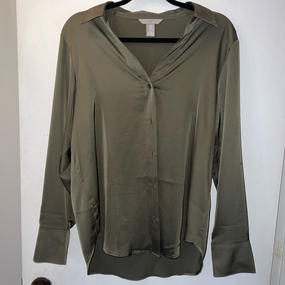 H&M Satin Olive Green Button Up